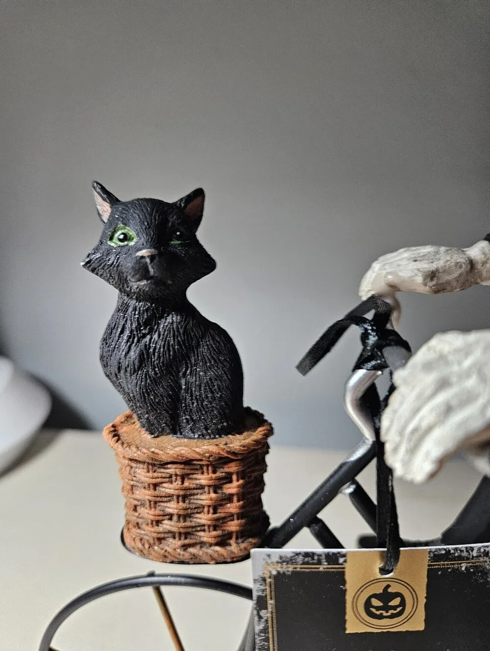 Authentique Spooky Night Skeleton Riding Bicycle Halloween Decor - NWT